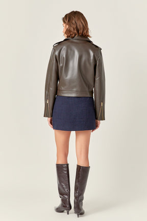 ENGLISH FACTORY - Faux Leather Biker Jacket - JACKETS available at Objectrare