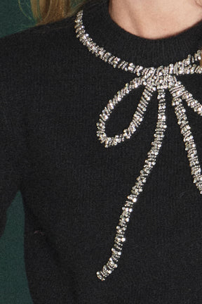 ENGLISH FACTORY - Rhinestone Bow Knit - TOPS available at Objectrare