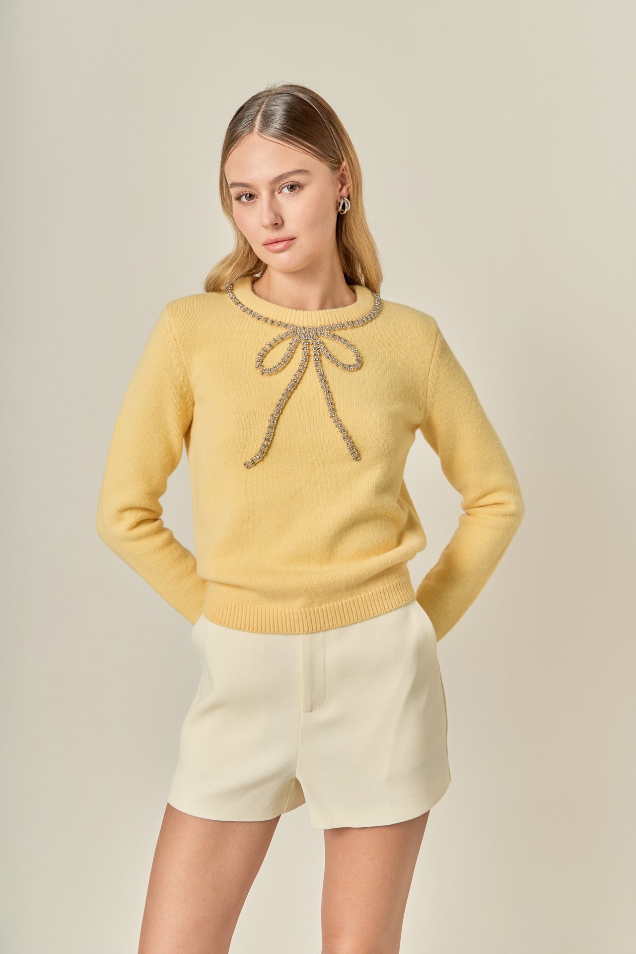 ENGLISH FACTORY - Rhinestone Bow Knit - TOPS available at Objectrare