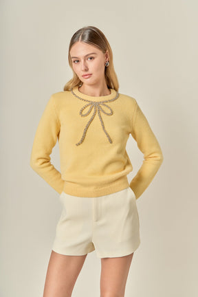 ENGLISH FACTORY - Rhinestone Bow Knit - TOPS available at Objectrare