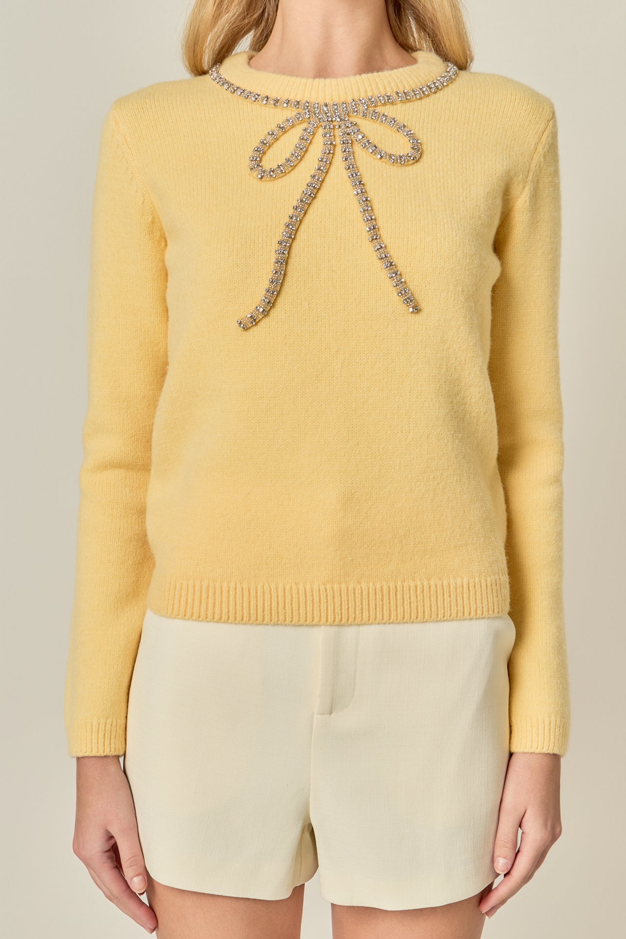 ENGLISH FACTORY - Rhinestone Bow Knit - TOPS available at Objectrare