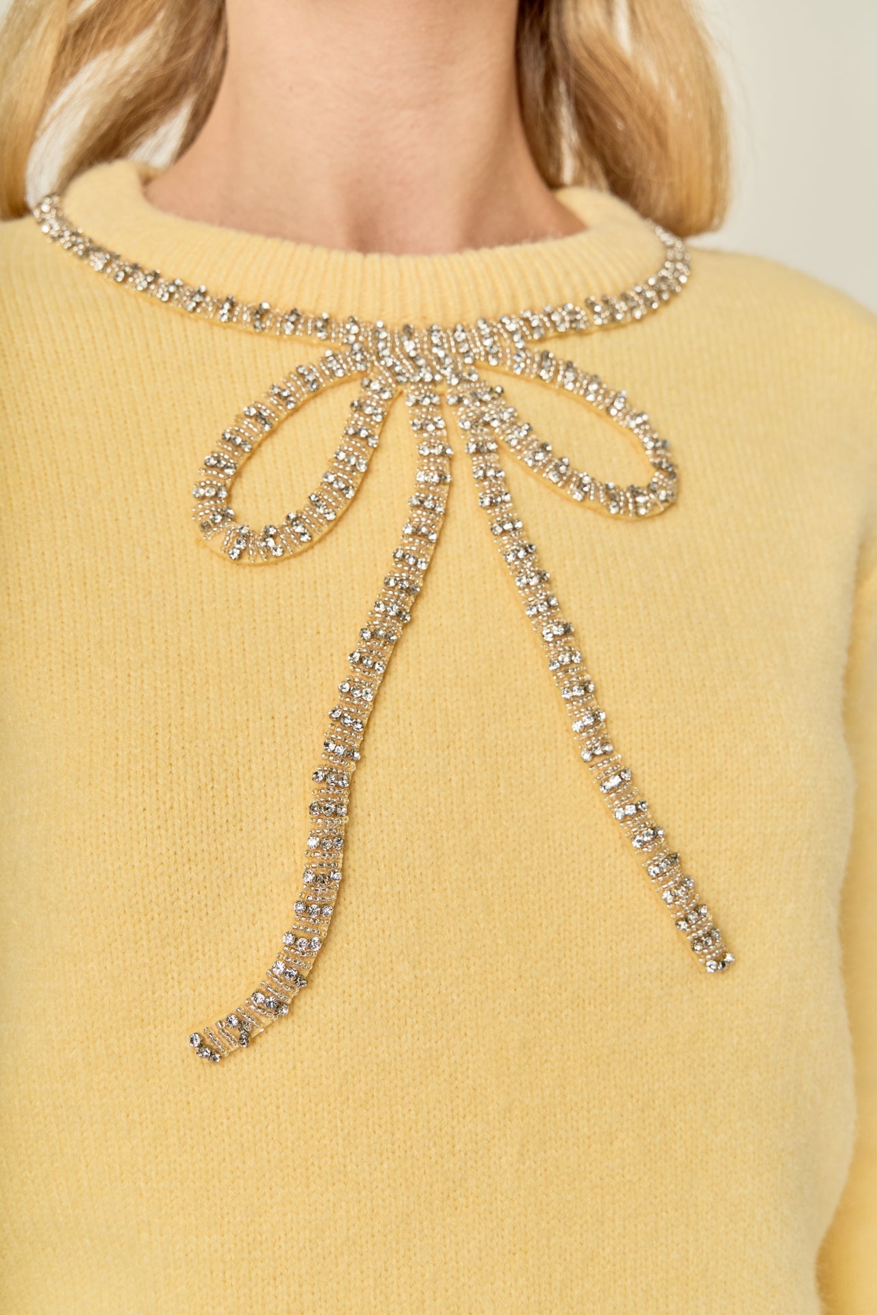 ENGLISH FACTORY - Rhinestone Bow Knit - TOPS available at Objectrare
