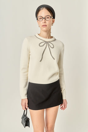 ENGLISH FACTORY - Rhinestone Bow Knit - TOPS available at Objectrare