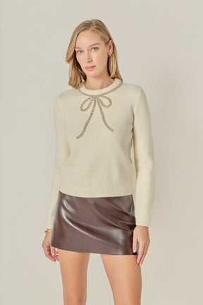 ENGLISH FACTORY - Rhinestone Bow Knit - TOPS available at Objectrare