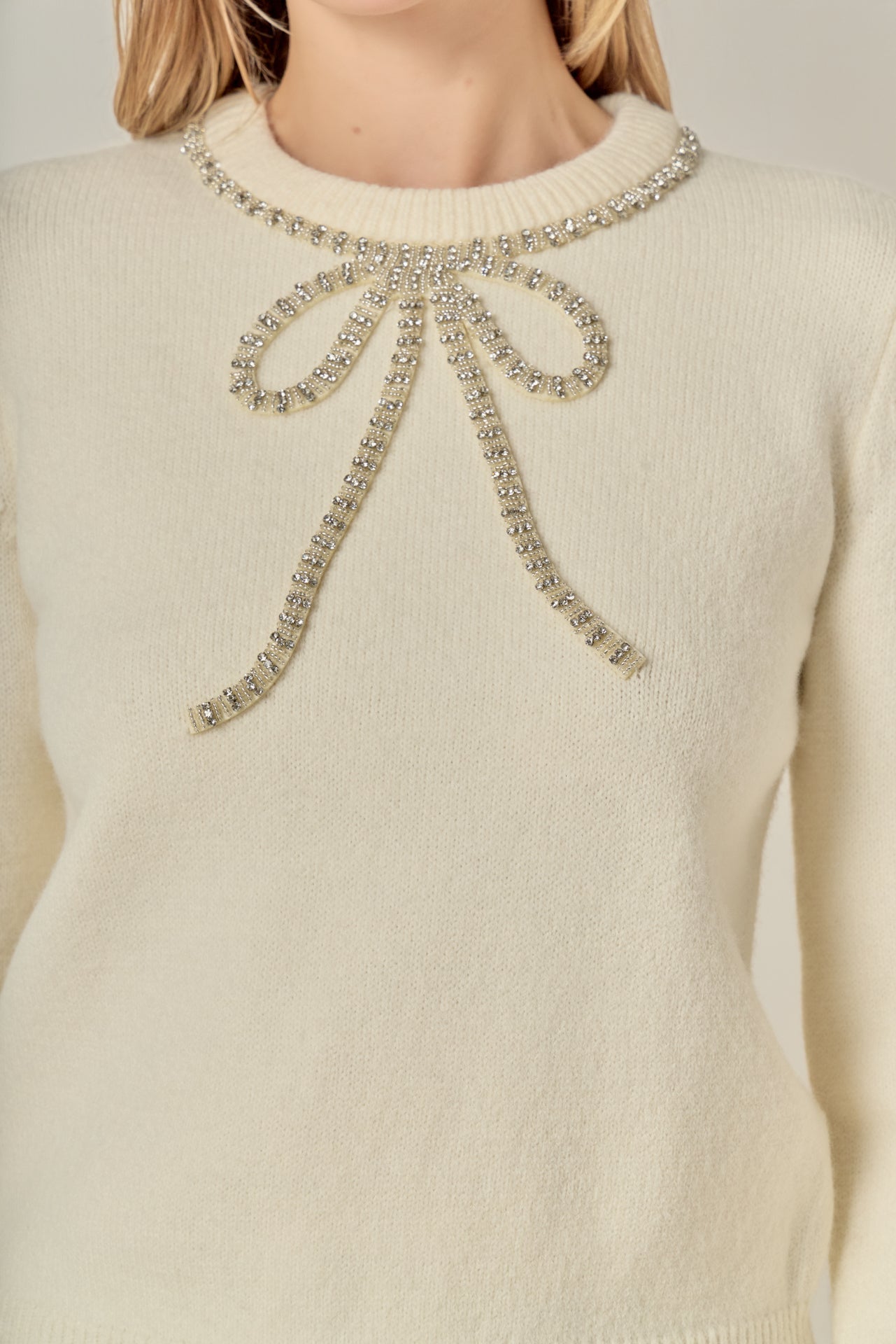 ENGLISH FACTORY - Rhinestone Bow Knit - TOPS available at Objectrare