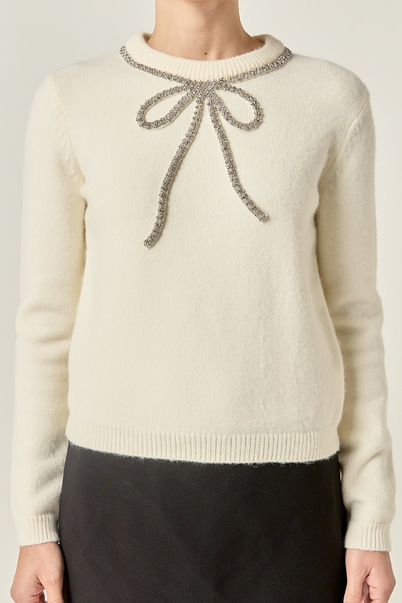 ENGLISH FACTORY - Rhinestone Bow Knit - TOPS available at Objectrare