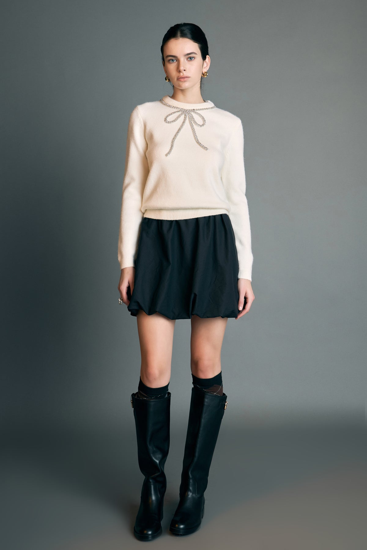 ENGLISH FACTORY - Rhinestone Bow Knit - TOPS available at Objectrare