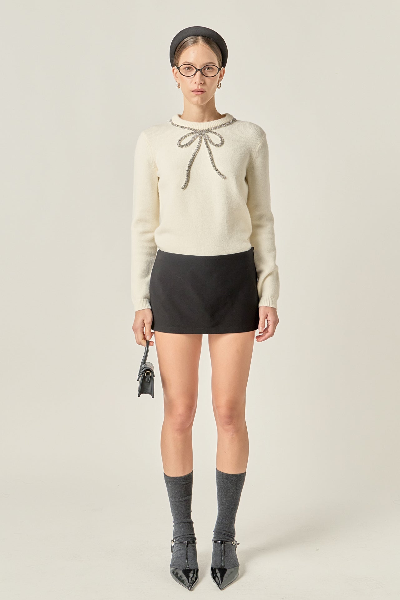 ENGLISH FACTORY - Rhinestone Bow Knit - TOPS available at Objectrare