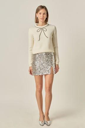 ENGLISH FACTORY - Rhinestone Bow Knit - TOPS available at Objectrare