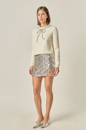 ENGLISH FACTORY - Rhinestone Bow Knit - TOPS available at Objectrare