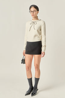 ENGLISH FACTORY - Rhinestone Bow Knit - TOPS available at Objectrare