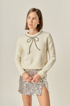 ENGLISH FACTORY - Rhinestone Bow Knit - TOPS available at Objectrare