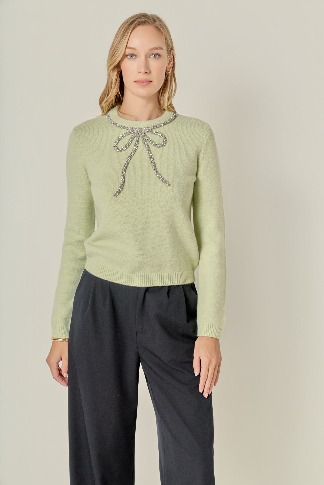 ENGLISH FACTORY - Rhinestone Bow Knit - TOPS available at Objectrare
