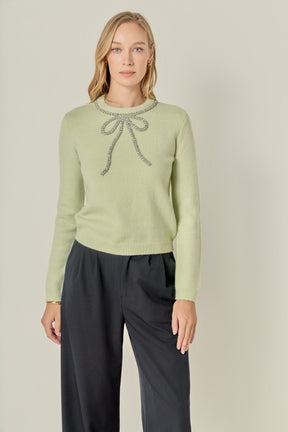 ENGLISH FACTORY - Rhinestone Bow Knit - TOPS available at Objectrare