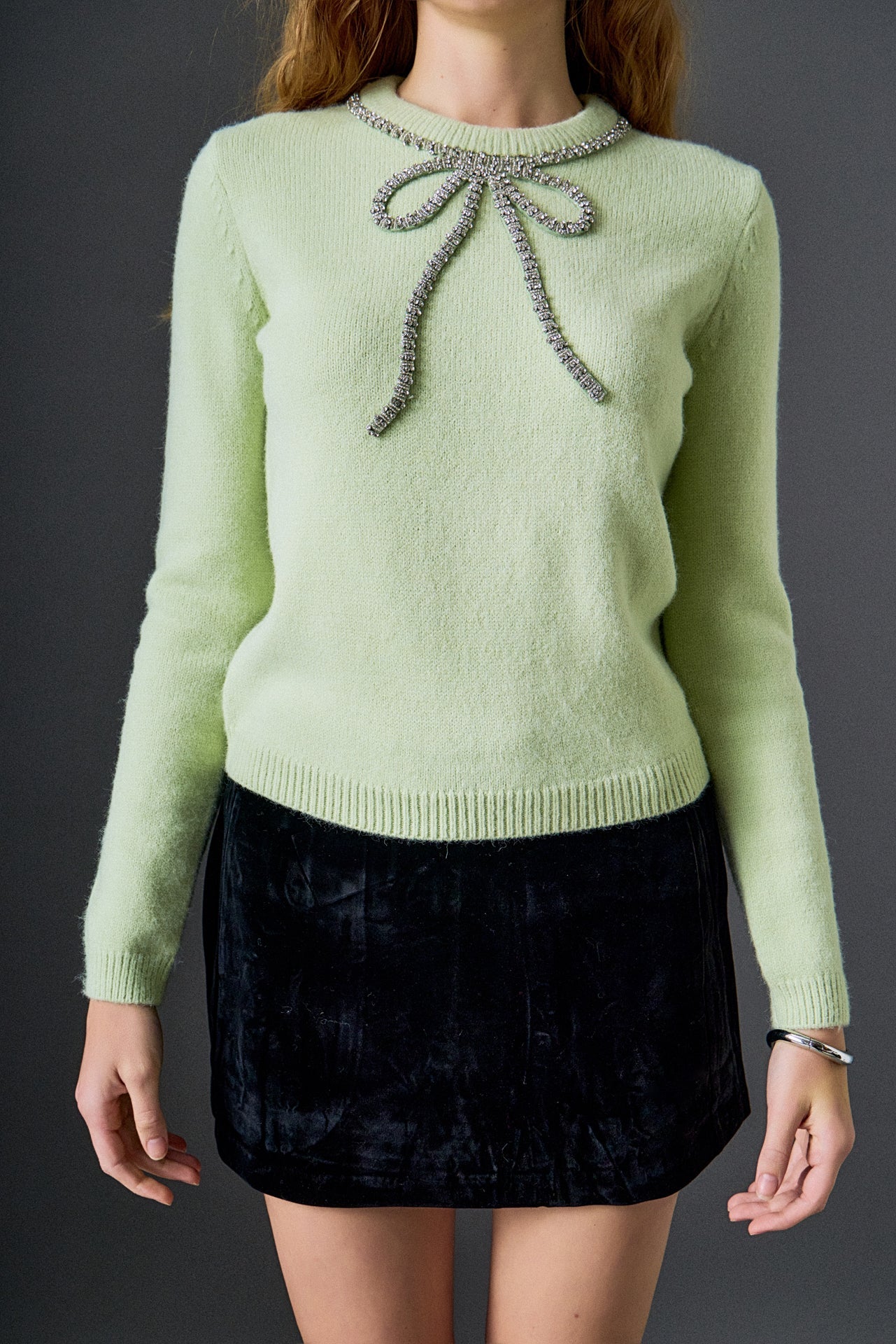 ENGLISH FACTORY - Rhinestone Bow Knit - TOPS available at Objectrare