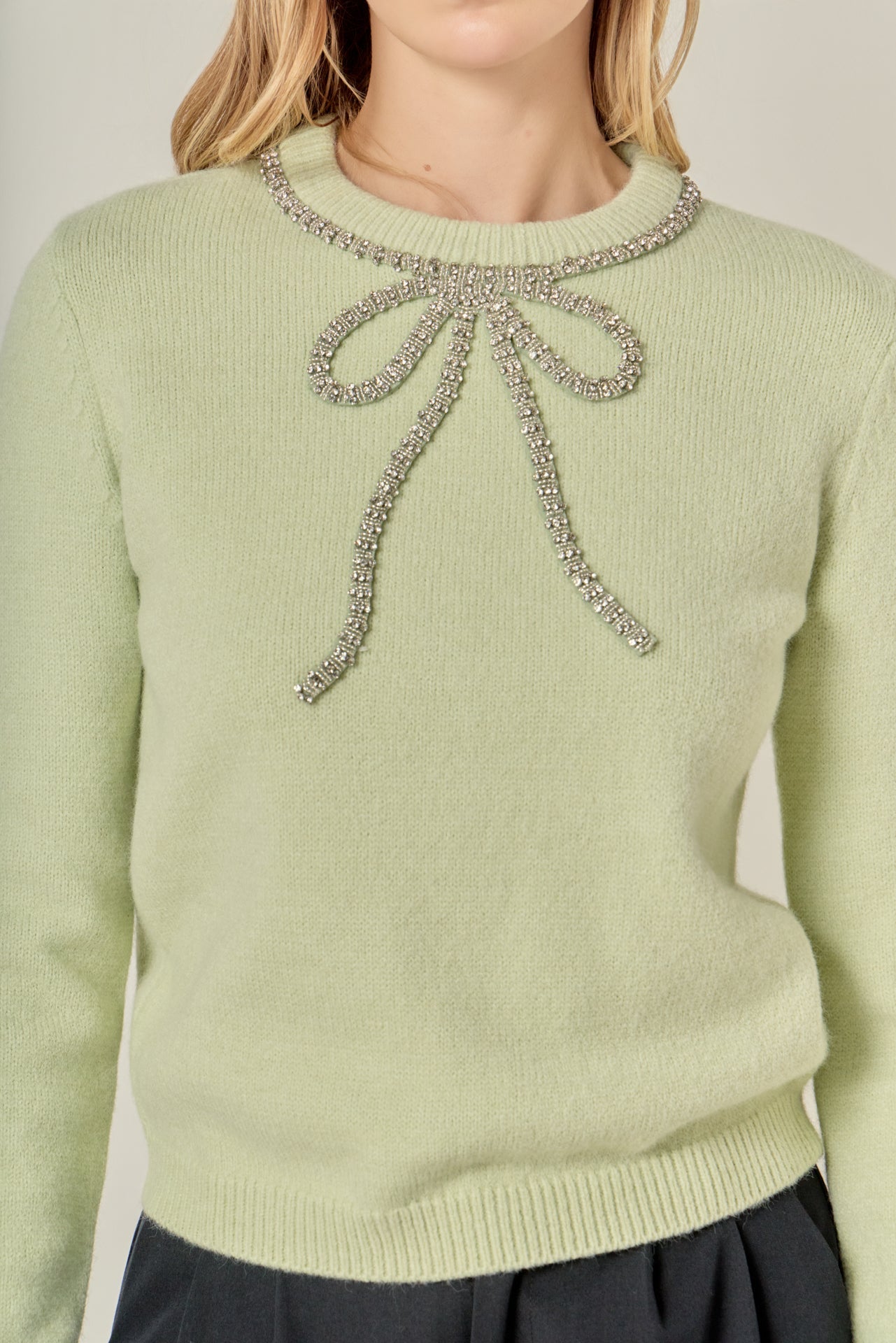 ENGLISH FACTORY - Rhinestone Bow Knit - TOPS available at Objectrare