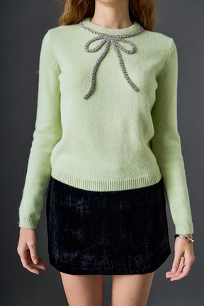 ENGLISH FACTORY - Rhinestone Bow Knit - TOPS available at Objectrare