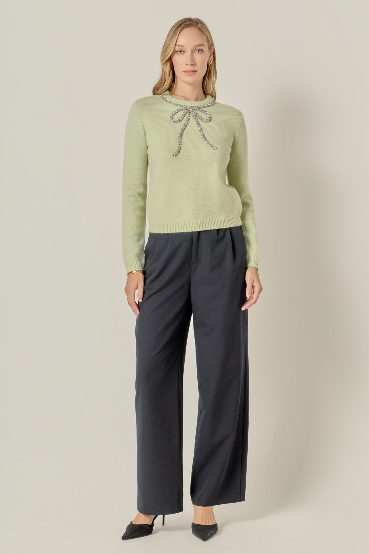 ENGLISH FACTORY - Rhinestone Bow Knit - TOPS available at Objectrare