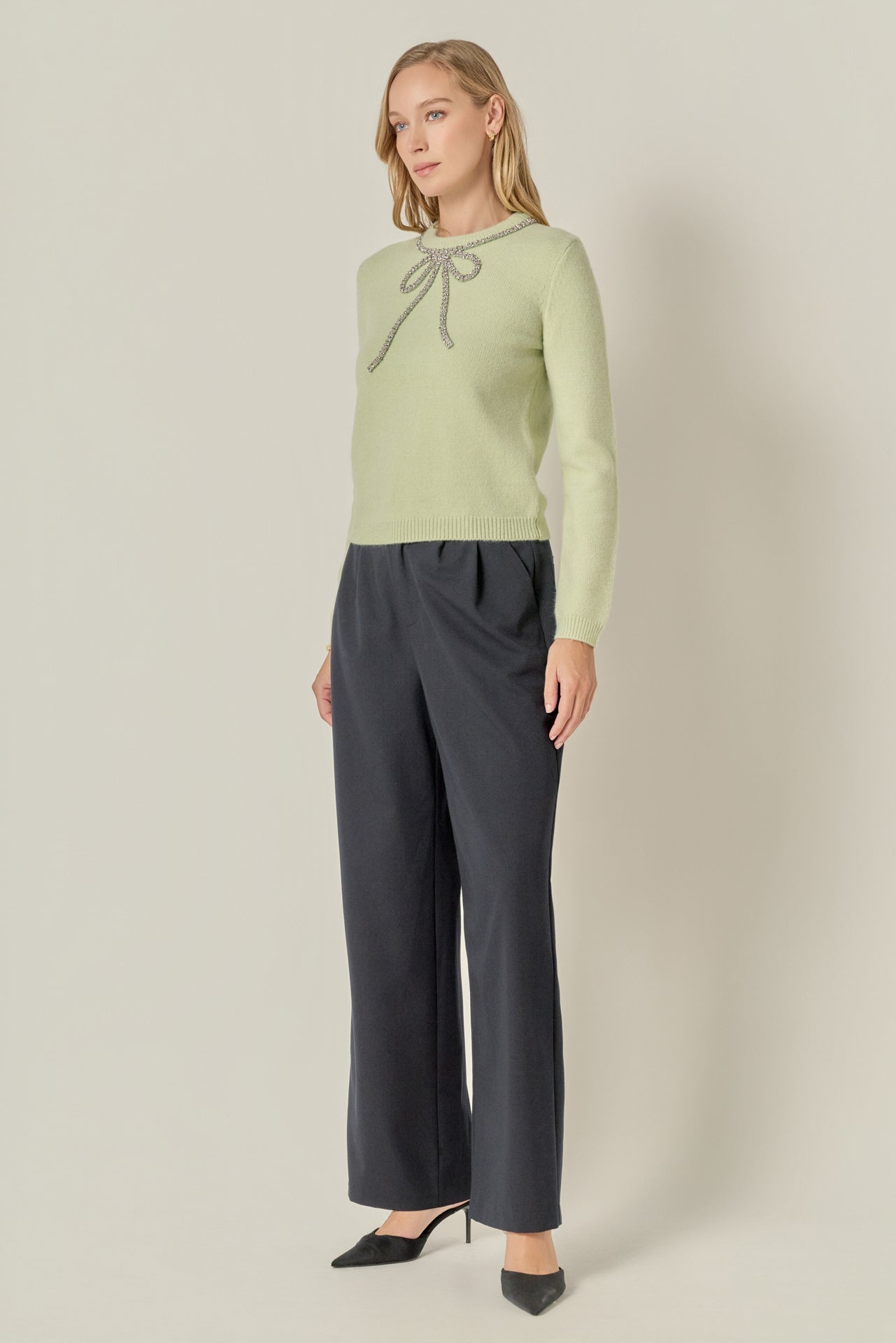 ENGLISH FACTORY - Rhinestone Bow Knit - TOPS available at Objectrare