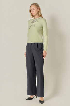 ENGLISH FACTORY - Rhinestone Bow Knit - TOPS available at Objectrare