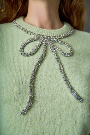 ENGLISH FACTORY - Rhinestone Bow Knit - TOPS available at Objectrare