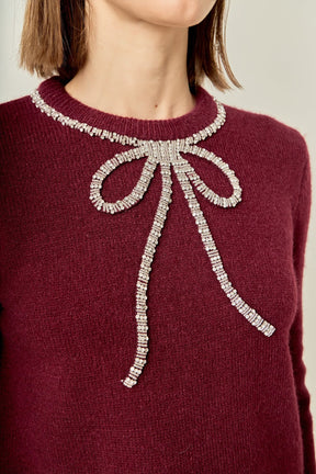 ENGLISH FACTORY - Rhinestone Bow Knit - TOPS available at Objectrare