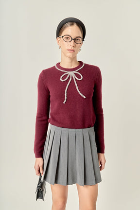 ENGLISH FACTORY - Rhinestone Bow Knit - TOPS available at Objectrare