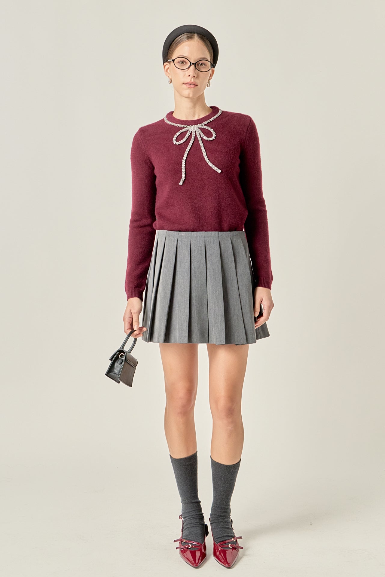 ENGLISH FACTORY - Rhinestone Bow Knit - TOPS available at Objectrare