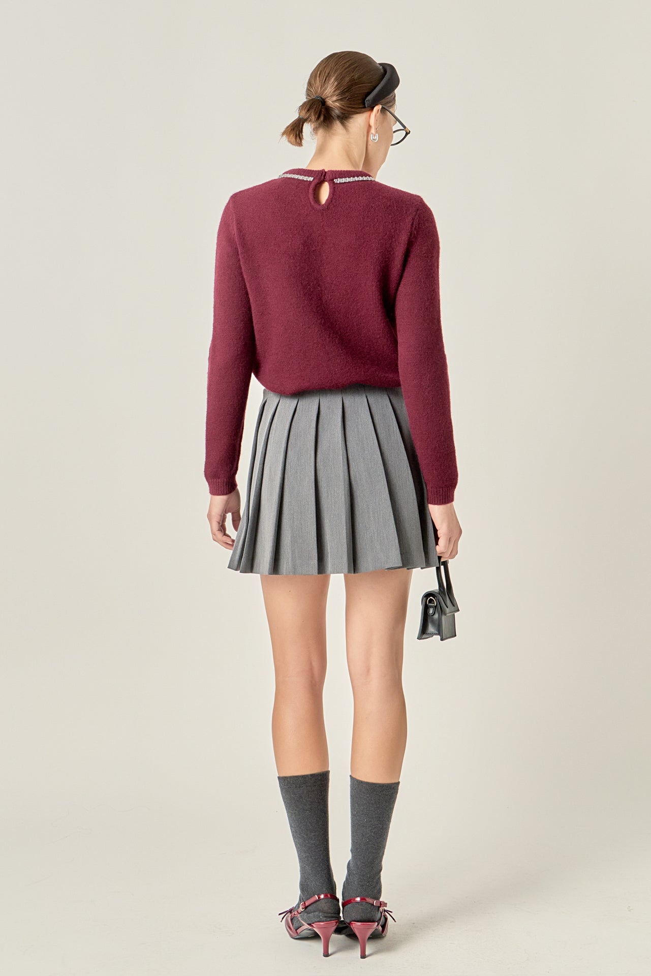 ENGLISH FACTORY - Rhinestone Bow Knit - TOPS available at Objectrare