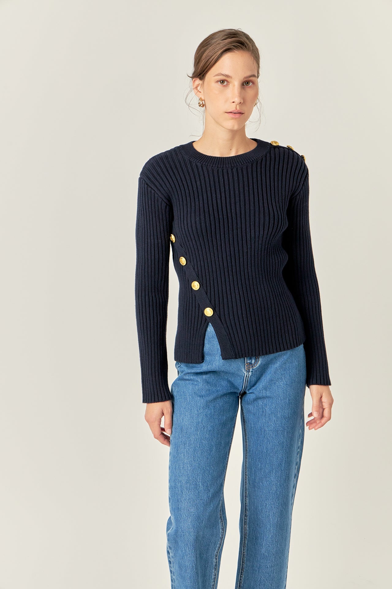 ENGLISH FACTORY - English Factory - Gold Button Detailed Knit Top - TOPS available at Objectrare