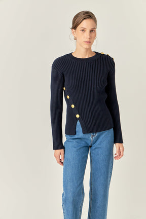 ENGLISH FACTORY - Gold Button Detailed Knit Top - TOPS available at Objectrare