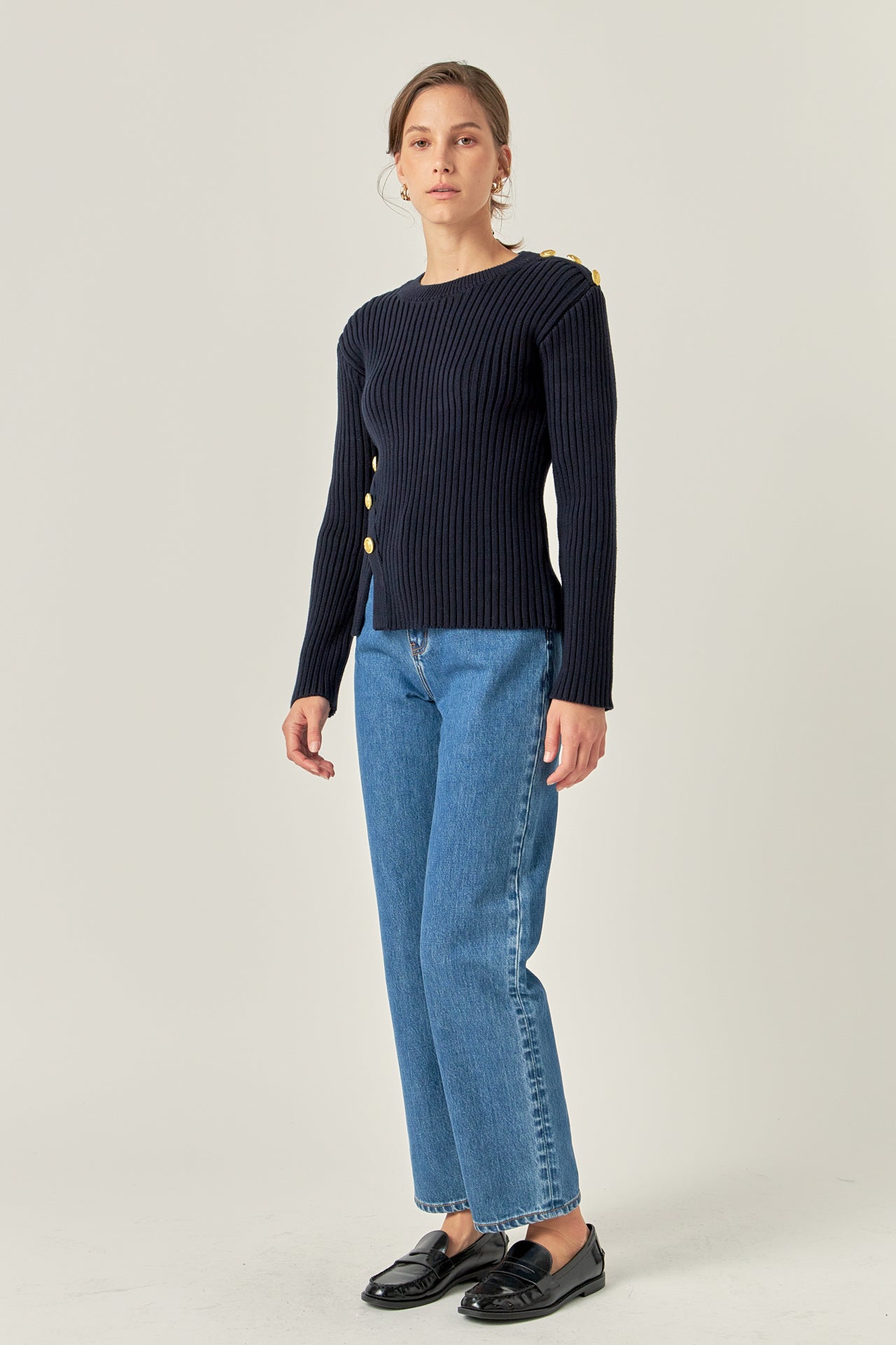 ENGLISH FACTORY - English Factory - Gold Button Detailed Knit Top - TOPS available at Objectrare