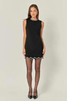 ENGLISH FACTORY - Scallop Hotfix Mini Dress - DRESSES available at Objectrare