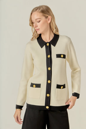ENGLISH FACTORY - Contrast Details Knit Cardigan - SWEATERS & KNITS available at Objectrare