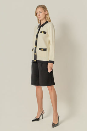ENGLISH FACTORY - Contrast Details Knit Cardigan - SWEATERS & KNITS available at Objectrare