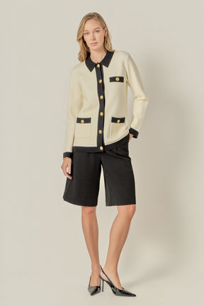 ENGLISH FACTORY - Contrast Details Knit Cardigan - SWEATERS & KNITS available at Objectrare