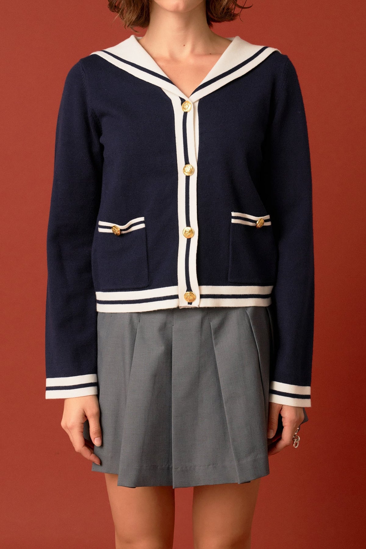 ENGLISH FACTORY - Contrast Sailor Collar Cardigan - SWEATERS & KNITS available at Objectrare