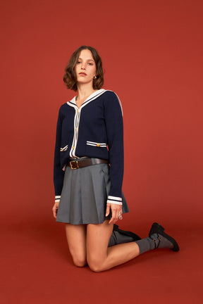 ENGLISH FACTORY - Contrast Sailor Collar Cardigan - SWEATERS & KNITS available at Objectrare