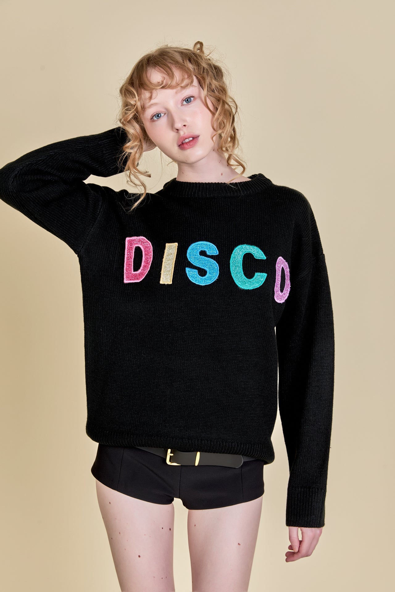 ENGLISH FACTORY - English Factory - Disco Glitter Lettering Sweater - SWEATERS & KNITS available at Objectrare