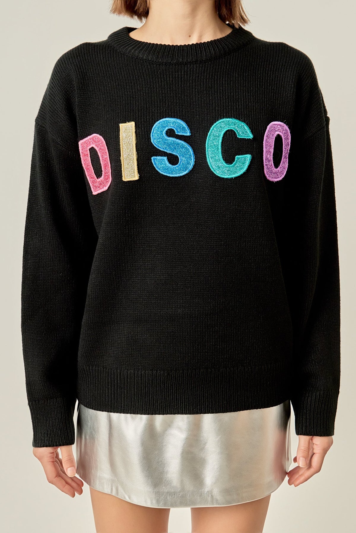 ENGLISH FACTORY - Disco Glitter Lettering Sweater - SWEATERS & KNITS available at Objectrare