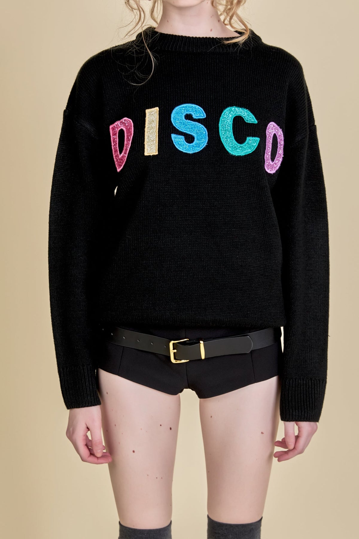 ENGLISH FACTORY - English Factory - Disco Glitter Lettering Sweater - SWEATERS & KNITS available at Objectrare