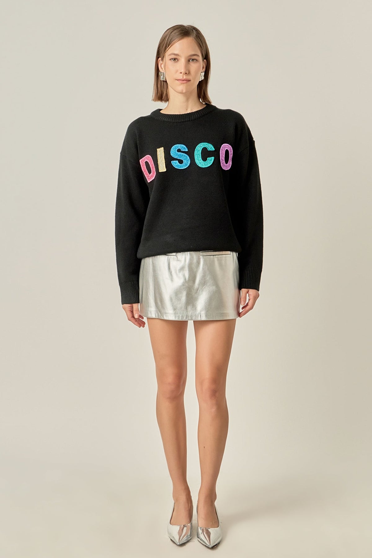 ENGLISH FACTORY - Disco Glitter Lettering Sweater - SWEATERS & KNITS available at Objectrare