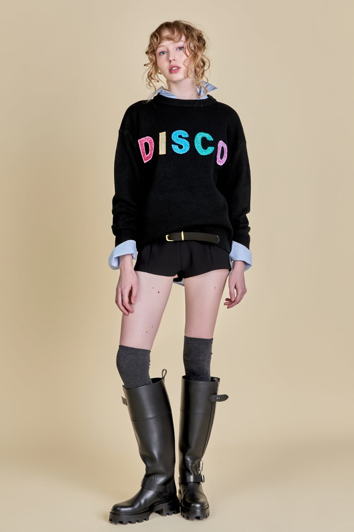 ENGLISH FACTORY - English Factory - Disco Glitter Lettering Sweater - SWEATERS & KNITS available at Objectrare