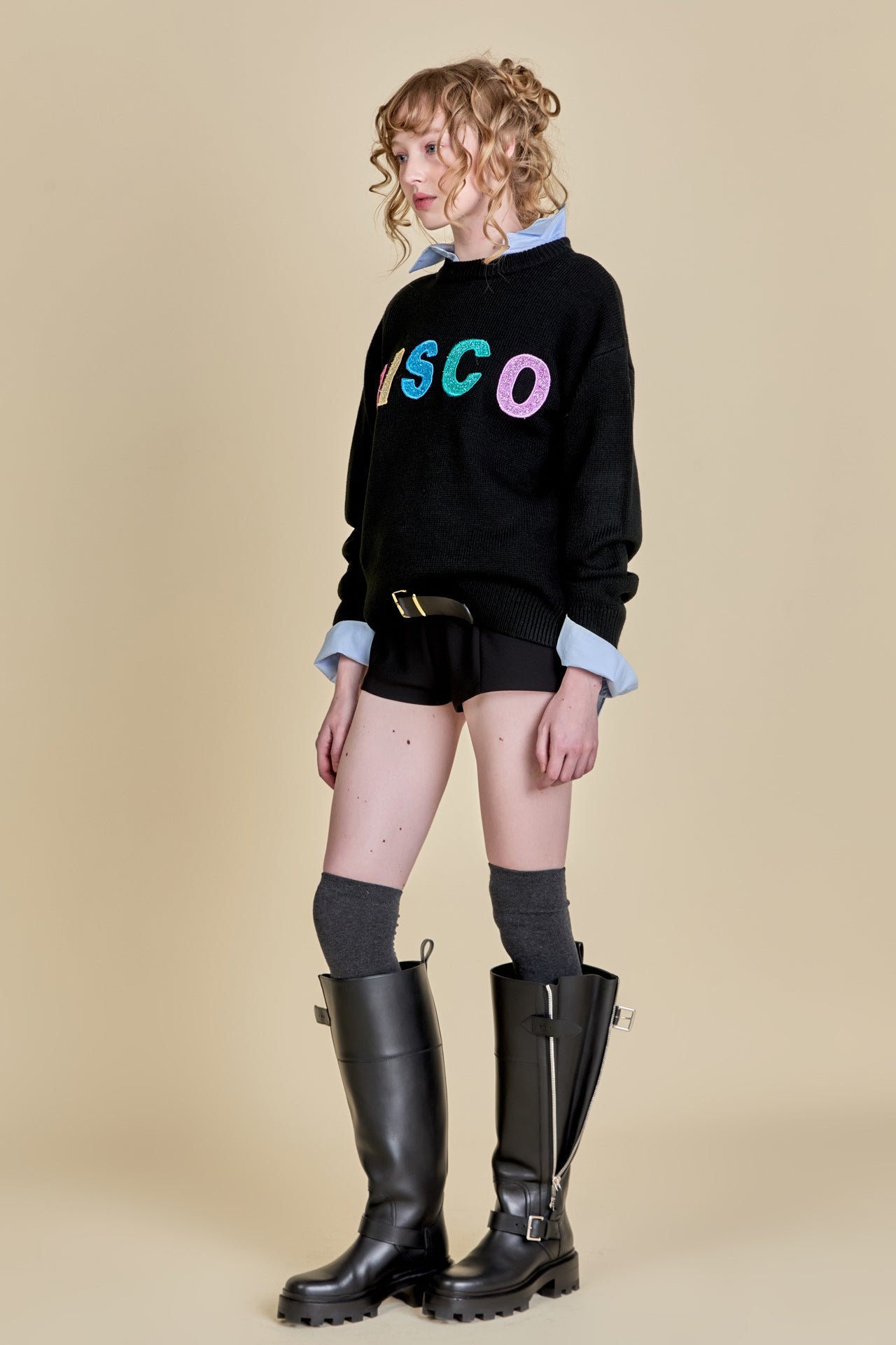 ENGLISH FACTORY - English Factory - Disco Glitter Lettering Sweater - SWEATERS & KNITS available at Objectrare