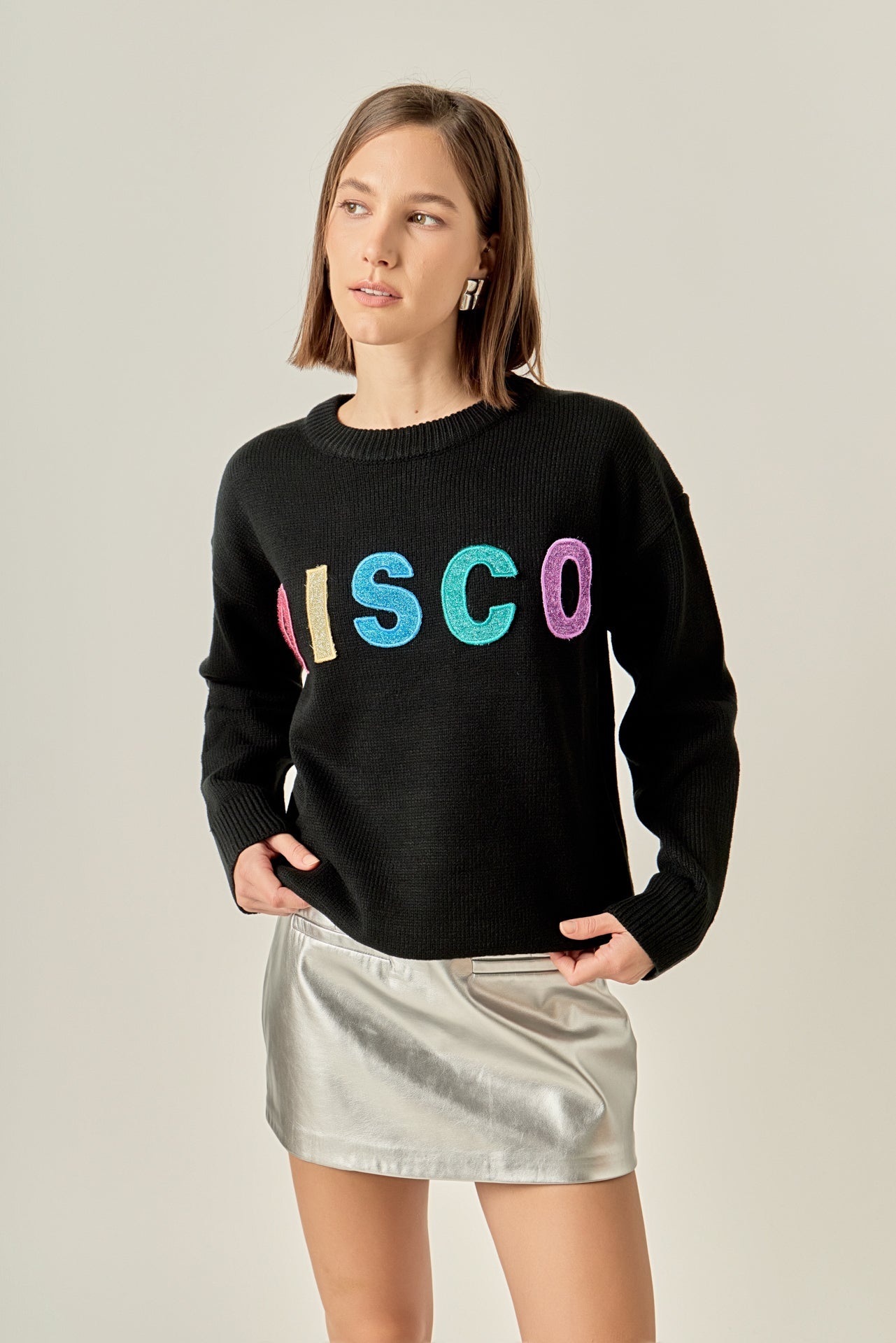 ENGLISH FACTORY - Disco Glitter Lettering Sweater - SWEATERS & KNITS available at Objectrare