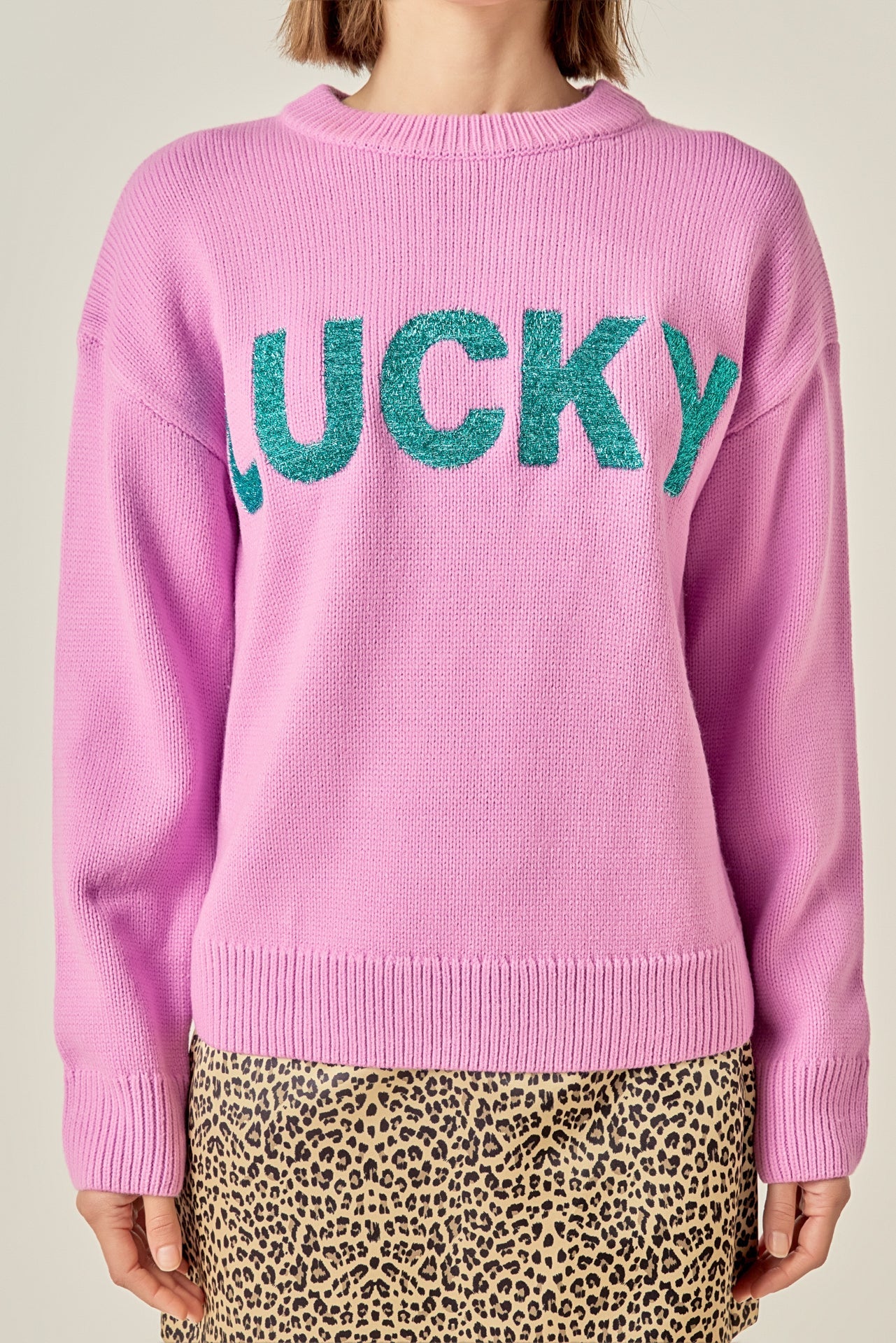 ENGLISH FACTORY - Lucky Glitter Lettering Sweater - SWEATERS & KNITS available at Objectrare