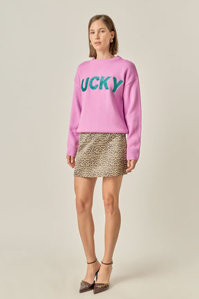 ENGLISH FACTORY - Lucky Glitter Lettering Sweater - SWEATERS & KNITS available at Objectrare