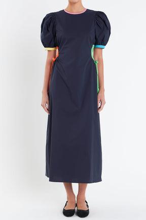 ENGLISH FACTORY - Navy Color Block Midi Dress - DRESSES available at Objectrare
