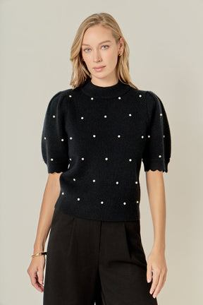 ENGLISH FACTORY - Scalloped Puff Sleeve Embellishment Knit - SWEATERS & KNITS available at Objectrare