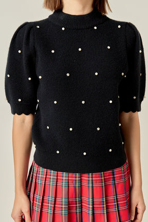 ENGLISH FACTORY - Scalloped Puff Sleeve Embellishment Knit - SWEATERS & KNITS available at Objectrare